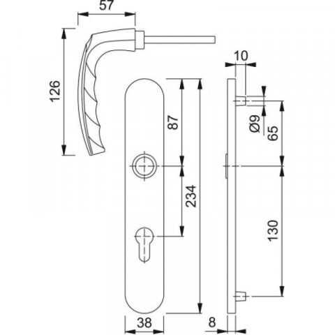 Béquille double sur plaque emboutie atlanta en alu finition aspect inox entraxe 195 mm clé i ép. Porte 58 à 67 mm