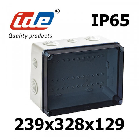 Boite de dérivation ip65 avec couvercle transparent et tétine passe câble (hxlxp) 197x260x100 - passe fil conique: 4x ø25 + 6x ø40