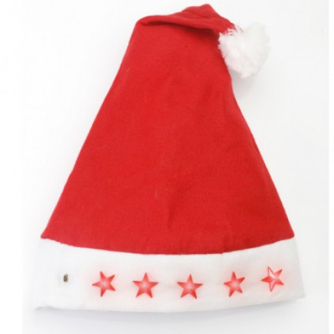 Bonnet père noël lumineux luxe fourrure étoiles clignotantes malocash rouge
