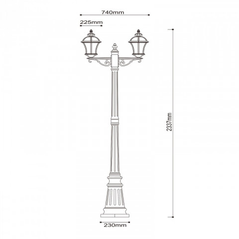 Borne d'extérieur noire street 2 ampoules 230 cm