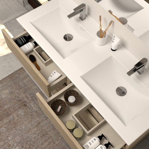 Meuble de salle de bain 120cm double vasque - sans miroir - 6 tiroirs - nebraska (bois clair) - mayor