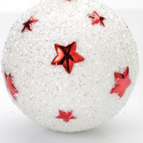 Boule de noël blanche paillettée avec étoiles blanc