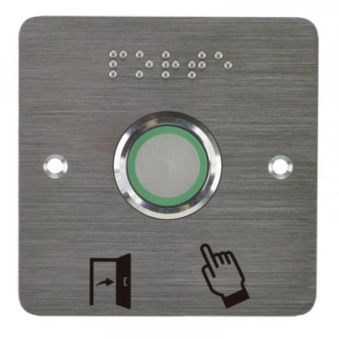 Bouton poussoir inox ø 25 mm bleu/vert/buzzer 12/24v ac/dc contact no+nc plaque inox braille + porte picto