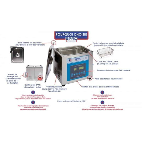 Bpac nettoyeur ultrasons 3 litres professionnel turbo + sweep + degas