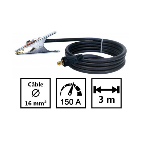 Câble de soudure 16mm2 ho1n2d 3 m + pince 200a  + connecteur