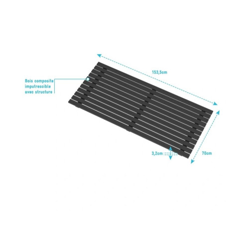 Caillebotis en bois composite gris pour cabine rectangle 153,5 x 70 cm Aurlane - CAI039