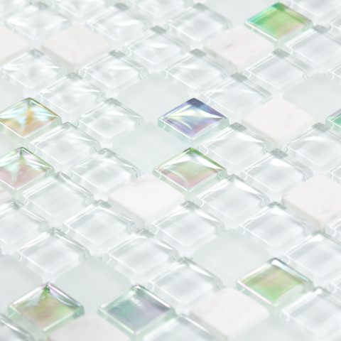 Mosaïque marbre et verre carrée Color - tarif à la plaque de 0,09m² - Couleur au choix