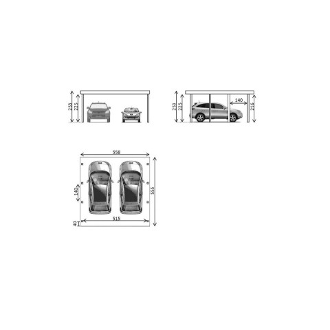 Carport Bois CASTELLANE - 558X555 - Panneau de Fond et Latéraux Intégrés - Toiture en Bois + Feutre Bitumeux - Abris Voiture - 2 Voitures