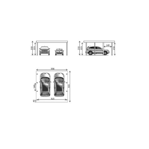 Carport Bois CASTELLANE - 2 Voitures - Traitement Autoclave - Ancrage de Fixation en H - Bois de Haute Qualitée - Poteaux 12x12 cm