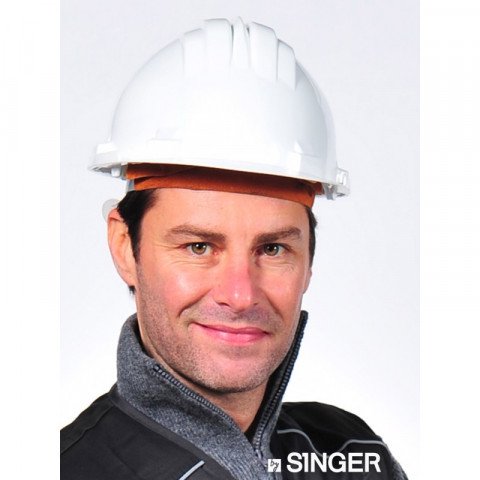 Casque de chantier singer rouge polyethylene avec bandeau reglable fixation 6 points