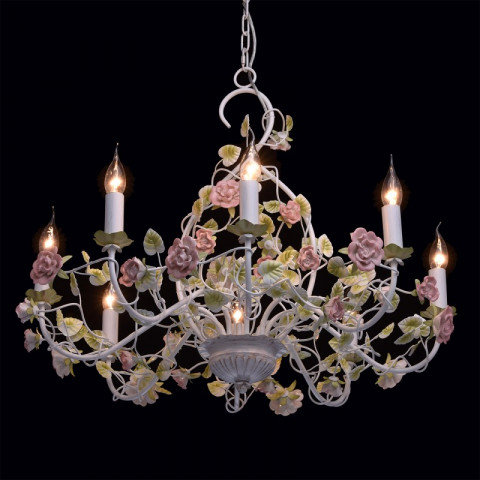 Chandelier blanc flora 8 ampoules 130 cm