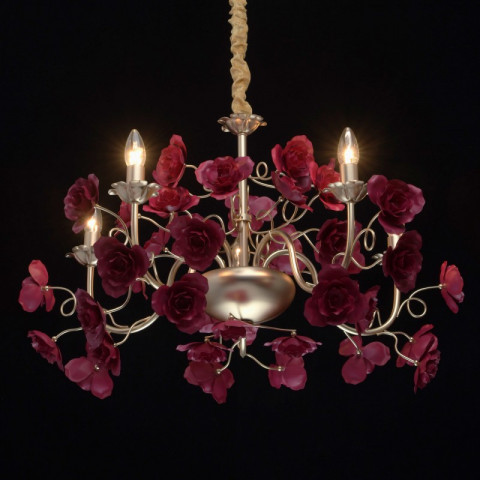 Chandelier rouge flora 5 ampoules 88 cm