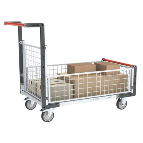 Chariot modulaire grillagé 1 dossier et 3 demi-ridelles plateau tôle galva 1000 x 600 mm 250 kg - 806724256