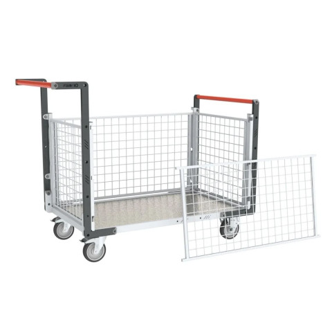 Chariot modulaire grillagé 2 dossiers + 2 ridelles plateau tôle galva 1000 x 600 mm 250 kg - 806724255