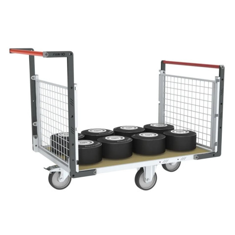 Chariot modulaire grillagé 2 dossiers plateau bois 1200 x 800 mm roues losange 500 kg - 806724742