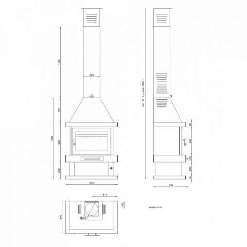 Fm cheminée métallique c-100 13,5kw avec porte en fonte