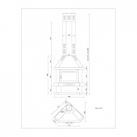 Fm cheminée métallique d'angle c-100r 13,5kw avec porte en fonte