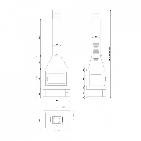 Fm cheminée métallique centrale c-104 13,5kw avec porte en fonte
