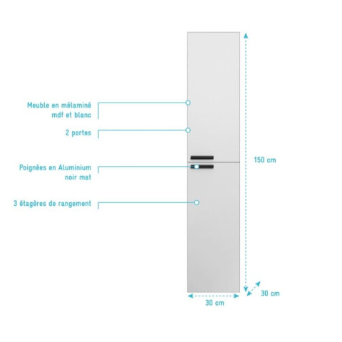 Colonne blanche 30x30x150 cm - Bois MDF Blanc brillant - BOX-IN Aurlane - LAV529