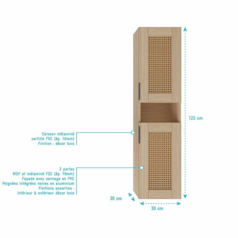 Colonne cannage 30x30x120 cm décor bois et cannage - APOLLINE Aurlane - LAV1041