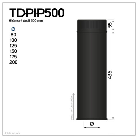 Lot de 3 tdpi500 conduit double paroi isolé polycombustible longueur 50 cm    noir   ø150