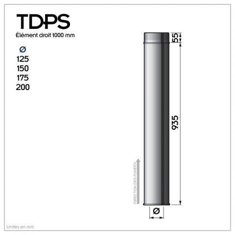 Tdps1000 conduit double paroi isolé pour poêle à bois longueur 100 cm       ø200 - à l'unité