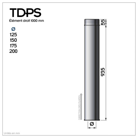 Lot de 5 tdps1000 conduit double paroi isolé pour poêle à bois longueur 100 cm       ø175