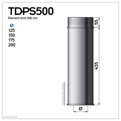 Tdps500 conduit double paroi isolé pour poêle à bois longueur 50 cm       ø200 - à l'unité