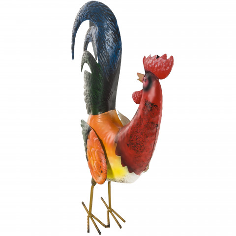 Coq métal rouge tourne la tête 45cm