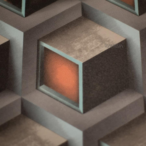 Papier peint intissé vinyle - Effet 3D - Modèle cube orange