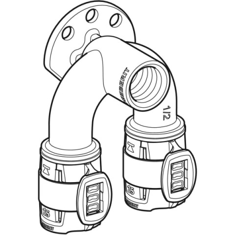 Applique double 90° FlowFit - DN. 12 / 15 - Ø 16 + Ø 16 mm - Rp. 1/2'' - GEBERIT - 620.830.00.1