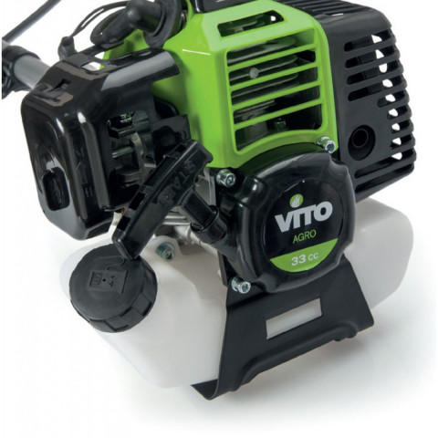 Debroussailleuse thermique vito 33cm3 2 temps 900w coupe 25.5cm tête auto + fil + lame 3 dents + doseur mélange + gilet