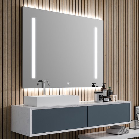 Miroir éclairage led de salle de bain deka avec interrupteur tactile et anti-buée - 100x80cm