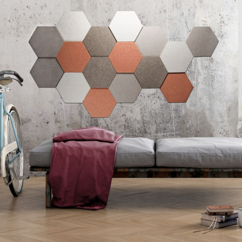 antevia materiaux panneau acoustique mural et plafond decoratif design epaisseur 12mm hexagone gris clair distriartisan