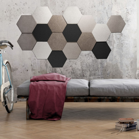 antevia materiaux panneau acoustique mural et plafond decoratif design epaisseur 24mm hexagone gris clair distriartisan