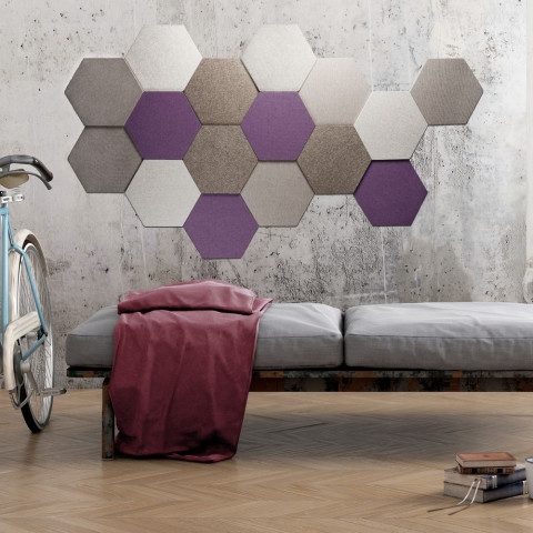 Antevia matériaux - Panneau acoustique mural et plafond (décoratif design)  - Epaisseur 12mm - Hexagone violet - Distriartisan