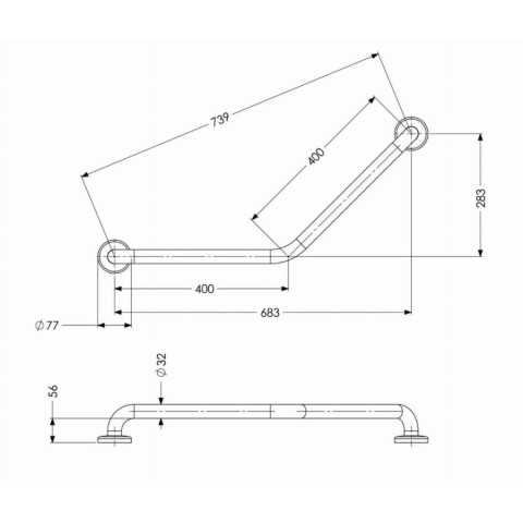 Barre d'appui coudée inox 135°400x400 mm AKW - 01263-LS
