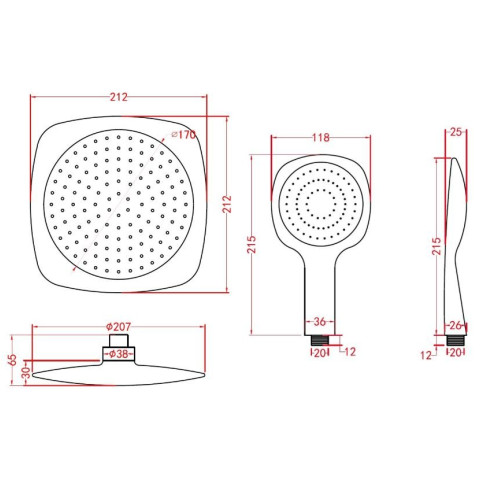 Douche de tête carrée et douchette à main picots anticalcaires - GREEN SHOWER CONCEPT Aurlane - COL035