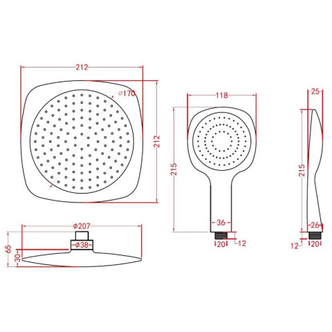 Douche de tête carrée et douchette à main picots anticalcaires - WHITE SHOWER CONCEPT Aurlane - COL039
