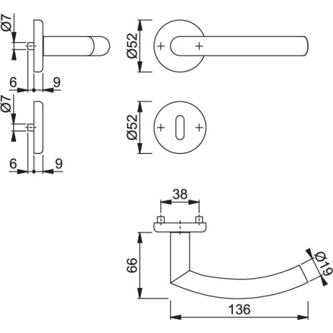 Poignée pour porte intérieure en inox sur rosace Alta clé L - Carré 38-42 mm - Inox mat - HOPPE - 3940621