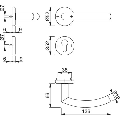 Poignée pour porte intérieure en inox sur rosace Alta clé I - Carré 38-42 mm - Inox mat - HOPPE - 3940639