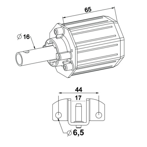 Embout d'axe pour tube octogonal 60 mm avec support