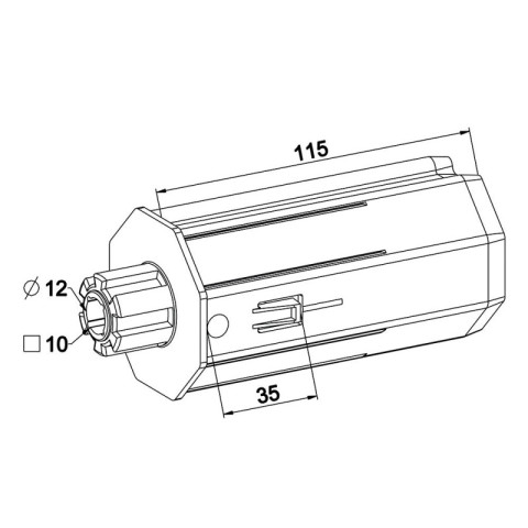 Embout d'axe pour tube octogonal 60 mm crabot mâle ø12 ou carré de 10