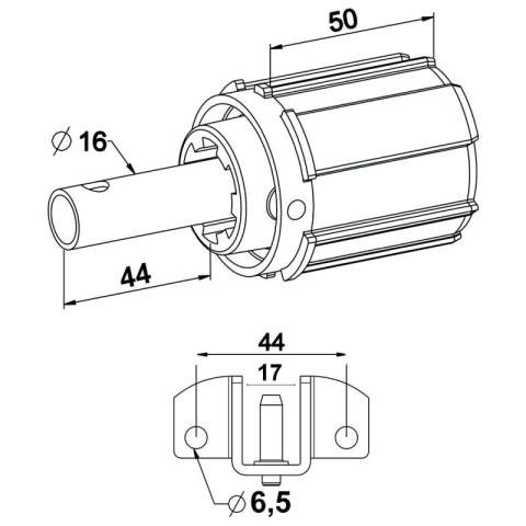 Embout d'axe pour tube zf 54 avec support