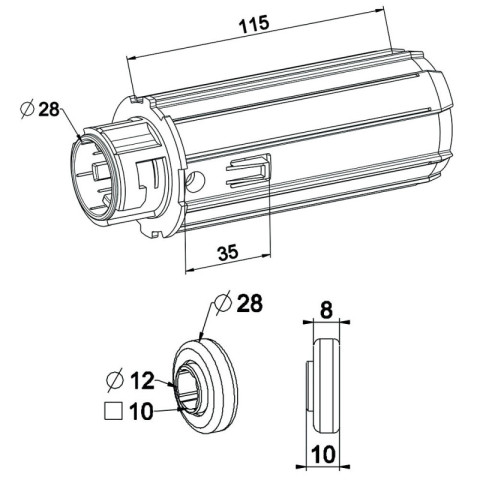 Embout d'axe pour tube zf 54 crabot femelle avec roulement