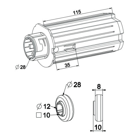 Embout d'axe pour tube zf 64 crabot femelle avec roulement