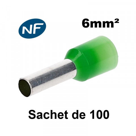 100 embouts de câblage Vert pour câble 6 mm2