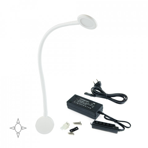 Applique rond LED à bras flexible et détecteur tactile 2 USB + convertisseur 50 W coloris au choix