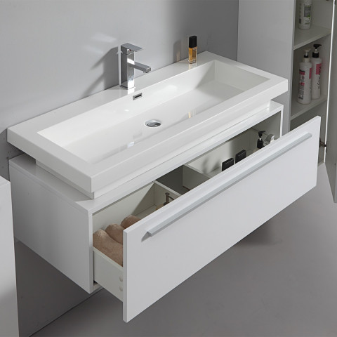 Ensemble complet meuble de salle de bain rio 1 vasque 1 miroir blanc