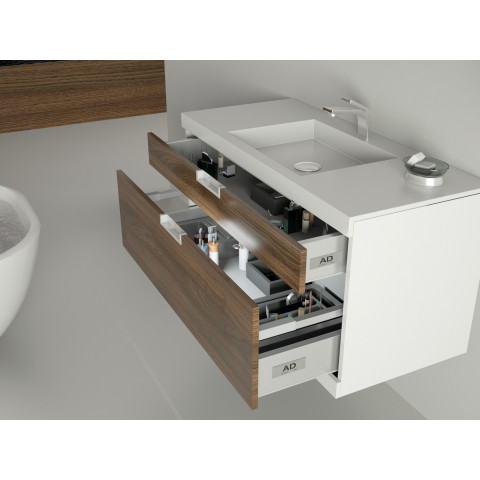 Meuble de salle de bain suspendu 100cm praga 21 - ensemble blanc et bois massif